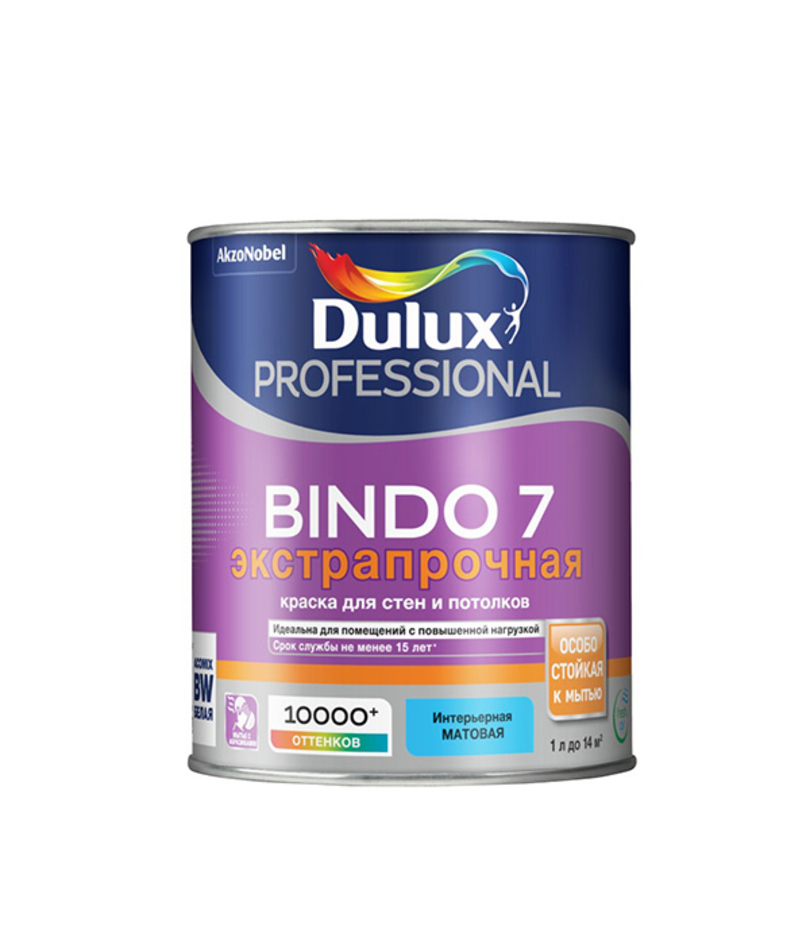 DULUX BINDO 7 краска для потолка и стен износостойкая матовая 1 л. База BW